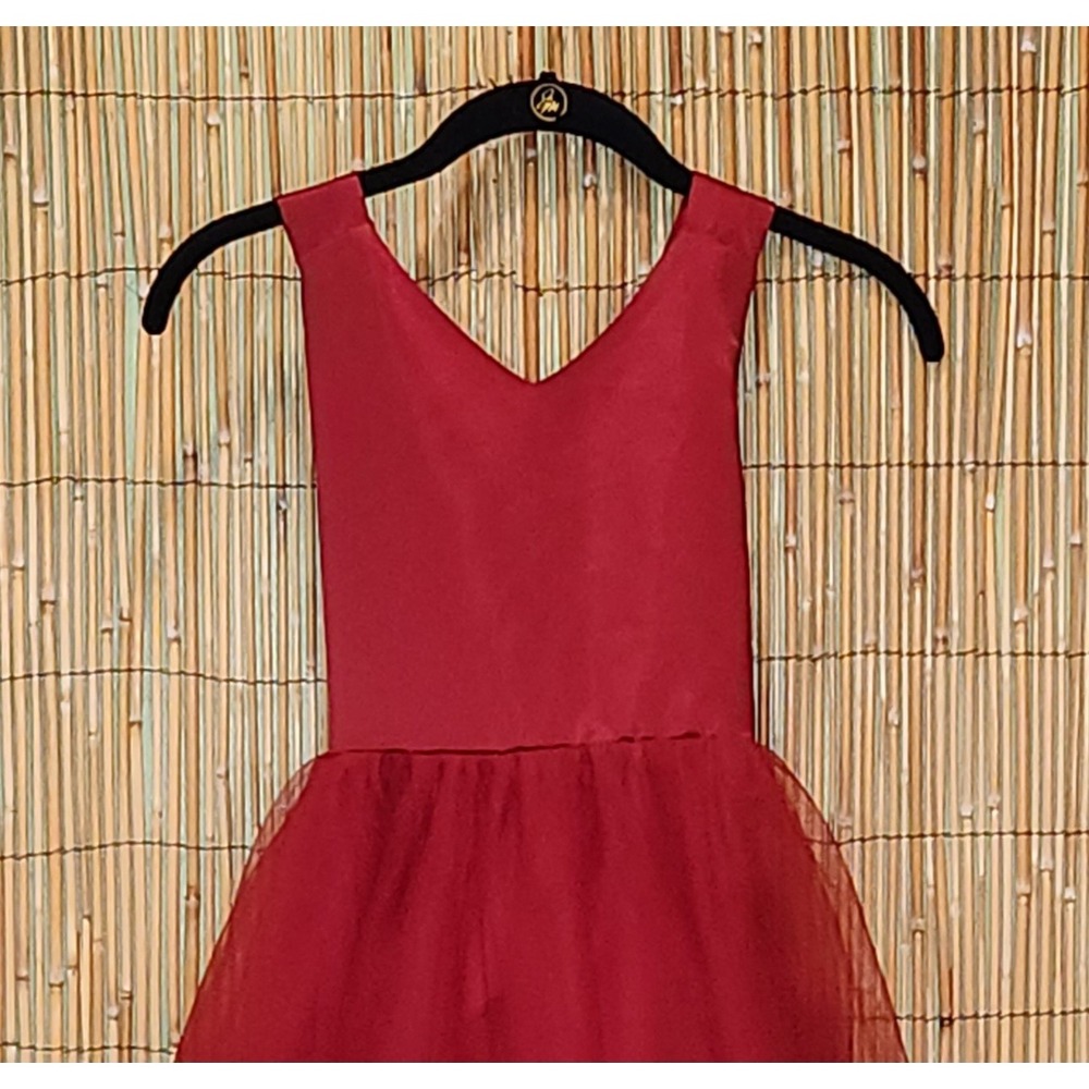 Girls Red Tulle Formal Long Dress Back Bow Christmas Party Photo Medium Chest 27 - Picture 6 of 7